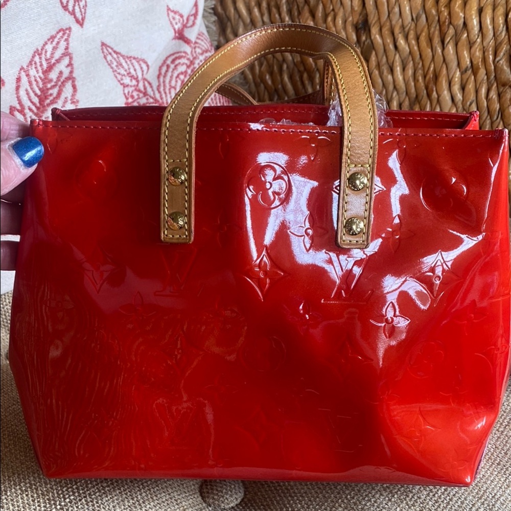 Louis Vuitton Red and Brown Patent Leather Tote - Picture 4 of 15